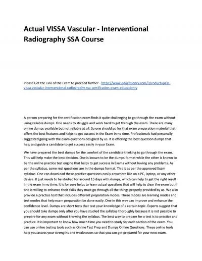 Actual VISSA Vascular - Interventional Radiography SSA Practice Course