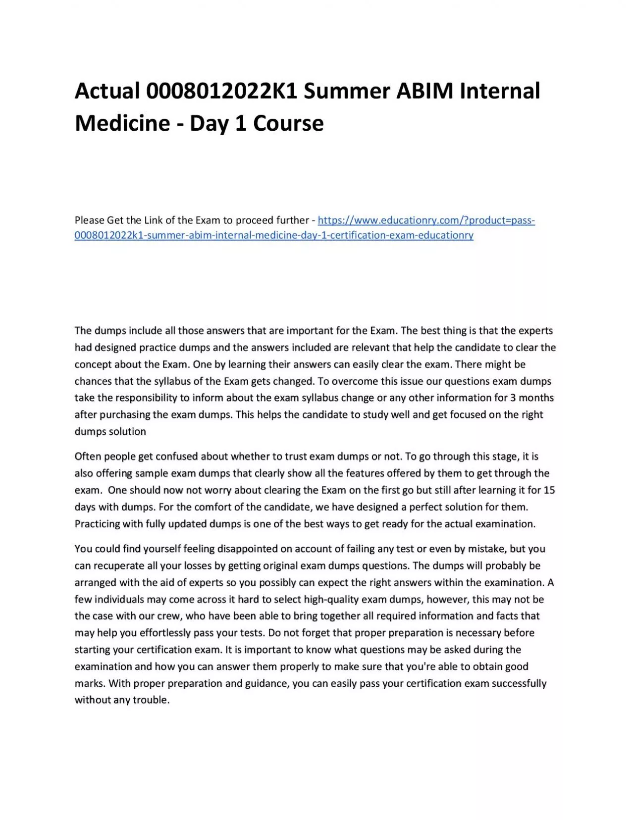 Actual 0008012022K1 Summer ABIM Internal Medicine - Day 1 Practice Course