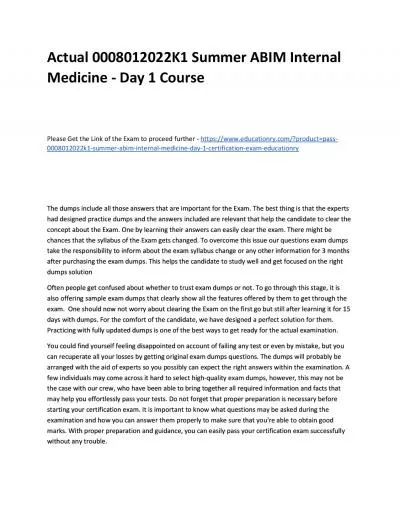 Actual 0008012022K1 Summer ABIM Internal Medicine - Day 1 Practice Course