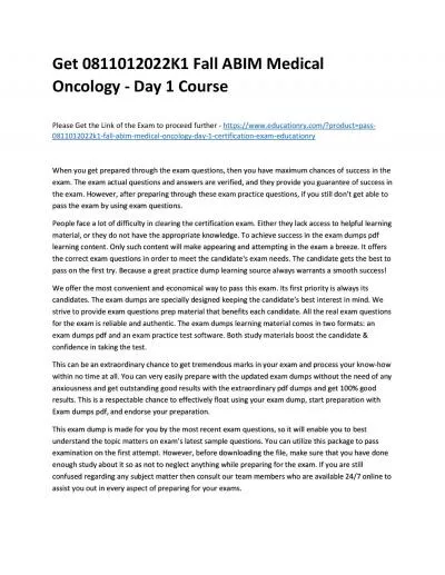 Get 0811012022K1 Fall ABIM Medical Oncology - Day 1 Practice Course