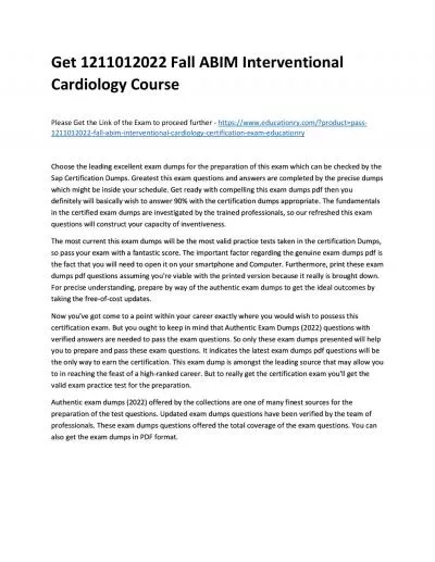 Get 1211012022 Fall ABIM Interventional Cardiology Practice Course