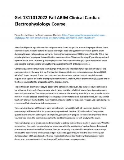 Get 1311012022 Fall ABIM Clinical Cardiac Electrophysiology Practice Course