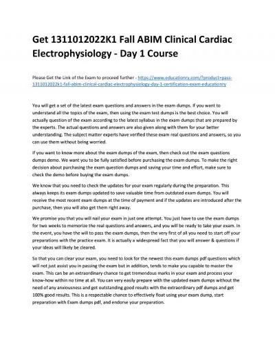 Get 1311012022K1 Fall ABIM Clinical Cardiac Electrophysiology - Day 1 Practice Course