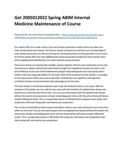 Get 2005012022 Spring ABIM Internal Medicine Maintenance of Practice Course