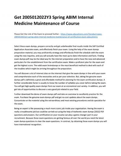 Get 2005012022Y3 Spring ABIM Internal Medicine Maintenance of Practice Course