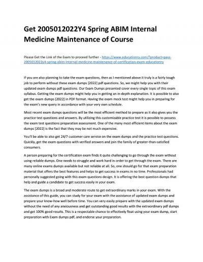 Get 2005012022Y4 Spring ABIM Internal Medicine Maintenance of Practice Course