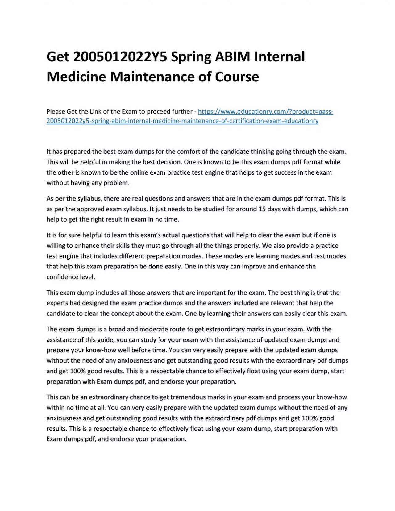 Get 2005012022Y5 Spring ABIM Internal Medicine Maintenance of Practice Course