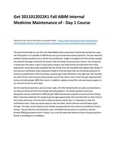 Get 2011012022K1 Fall ABIM Internal Medicine Maintenance of - Day 1 Practice Course