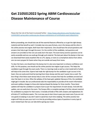 Get 2105012022 Spring ABIM Cardiovascular Disease Maintenance of Practice Course