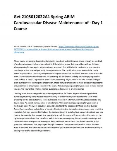 Get 2105012022A1 Spring ABIM Cardiovascular Disease Maintenance of - Day 1 Practice Course