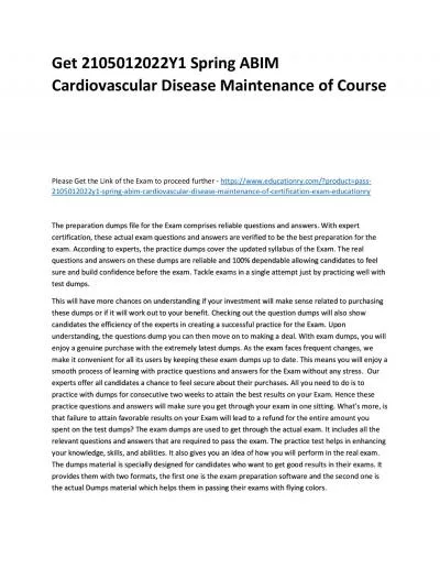 Get 2105012022Y1 Spring ABIM Cardiovascular Disease Maintenance of Practice Course