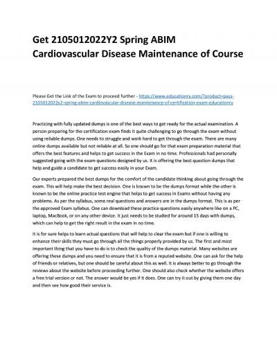 Get 2105012022Y2 Spring ABIM Cardiovascular Disease Maintenance of Practice Course