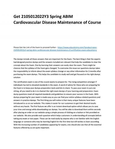 Get 2105012022Y3 Spring ABIM Cardiovascular Disease Maintenance of Practice Course