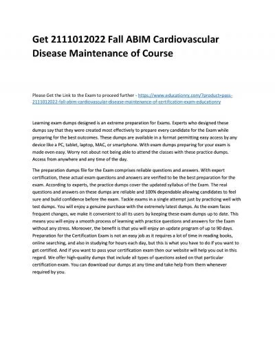 Get 2111012022 Fall ABIM Cardiovascular Disease Maintenance of Practice Course