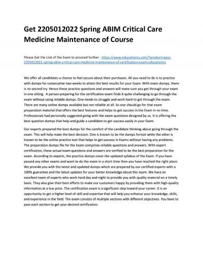 Get 2205012022 Spring ABIM Critical Care Medicine Maintenance of Practice Course