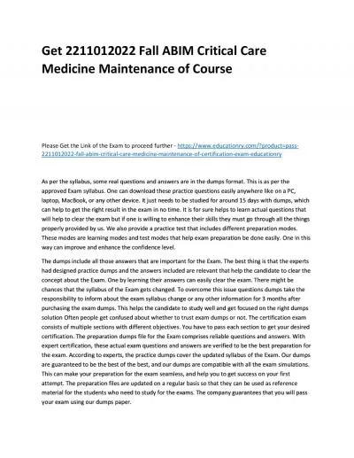 Get 2211012022 Fall ABIM Critical Care Medicine Maintenance of Practice Course