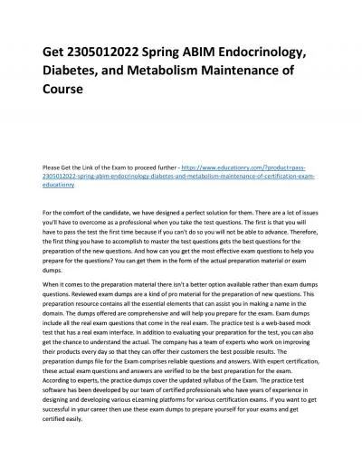 Get 2305012022 Spring ABIM Endocrinology, Diabetes, and Metabolism Maintenance of Practice