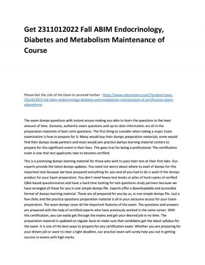 Get 2311012022 Fall ABIM Endocrinology, Diabetes and Metabolism Maintenance of Practice Course