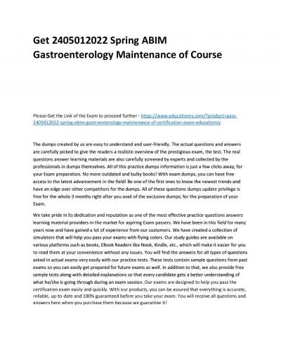 Get 2405012022 Spring ABIM Gastroenterology Maintenance of Practice Course