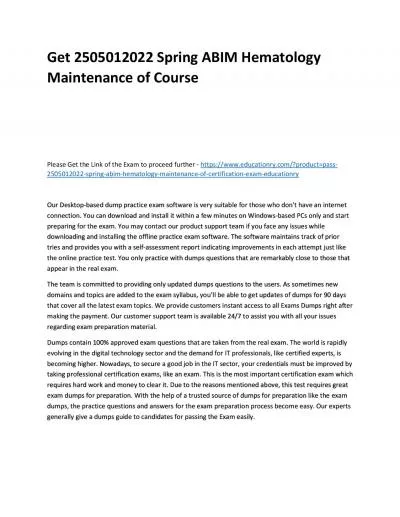 Get 2505012022 Spring ABIM Hematology Maintenance of Practice Course