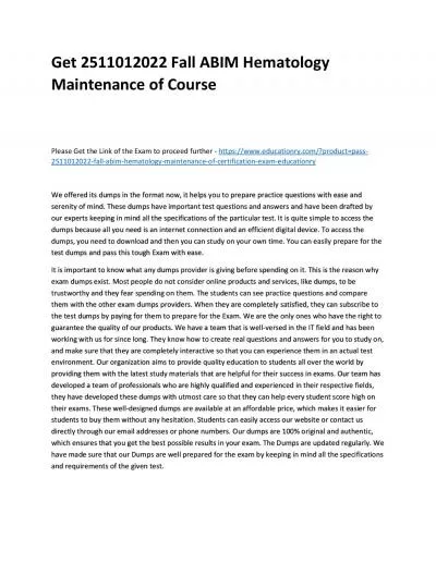 Get 2511012022 Fall ABIM Hematology Maintenance of Practice Course