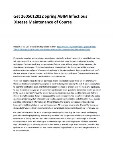 Get 2605012022 Spring ABIM Infectious Disease Maintenance of Practice Course