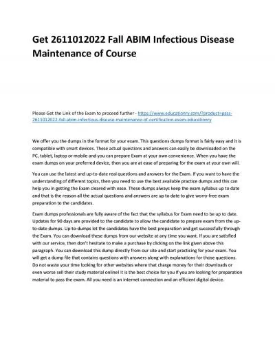 Get 2611012022 Fall ABIM Infectious Disease Maintenance of Practice Course