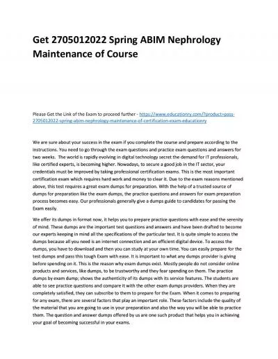 Get 2705012022 Spring ABIM Nephrology Maintenance of Practice Course