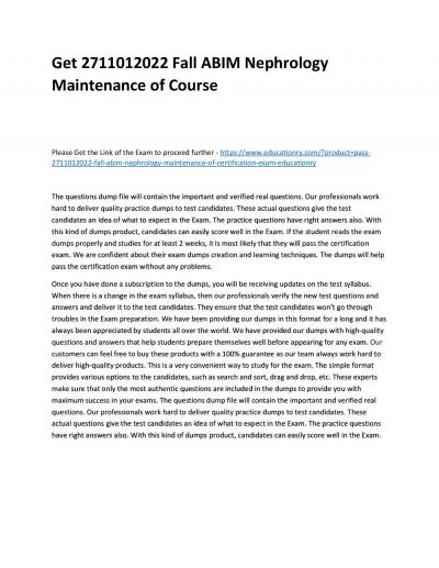 Get 2711012022 Fall ABIM Nephrology Maintenance of Practice Course