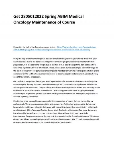 Get 2805012022 Spring ABIM Medical Oncology Maintenance of Practice Course