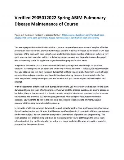 Verified 2905012022 Spring ABIM Pulmonary Disease Maintenance of Practice Course