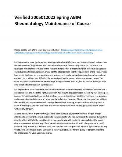 Verified 3005012022 Spring ABIM Rheumatology Maintenance of Practice Course