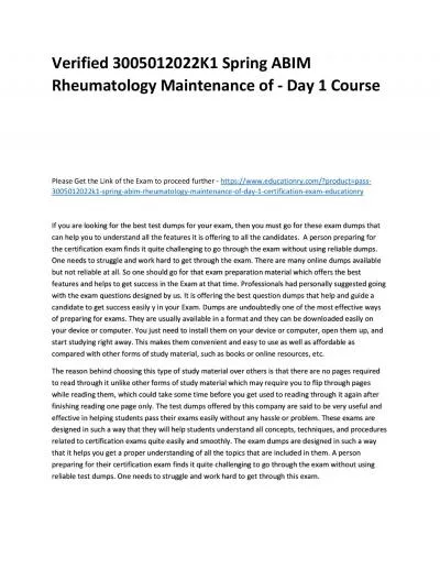 Verified 3005012022K1 Spring ABIM Rheumatology Maintenance of - Day 1 Practice Course