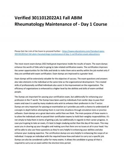 Verified 3011012022A1 Fall ABIM Rheumatology Maintenance of - Day 1 Practice Course