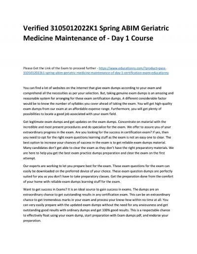 Verified 3105012022K1 Spring ABIM Geriatric Medicine Maintenance of - Day 1 Practice Course