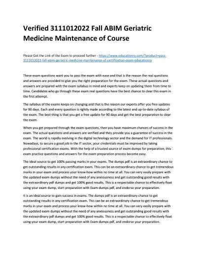 Verified 3111012022 Fall ABIM Geriatric Medicine Maintenance of Practice Course