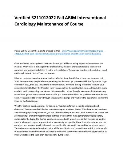 Verified 3211012022 Fall ABIM Interventional Cardiology Maintenance of Practice Course