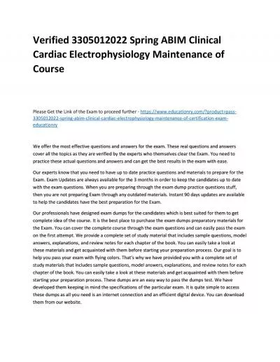 Verified 3305012022 Spring ABIM Clinical Cardiac Electrophysiology Maintenance of Practice Course