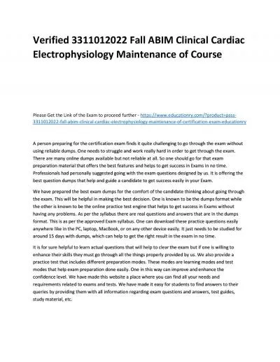 Verified 3311012022 Fall ABIM Clinical Cardiac Electrophysiology Maintenance of Practice Course