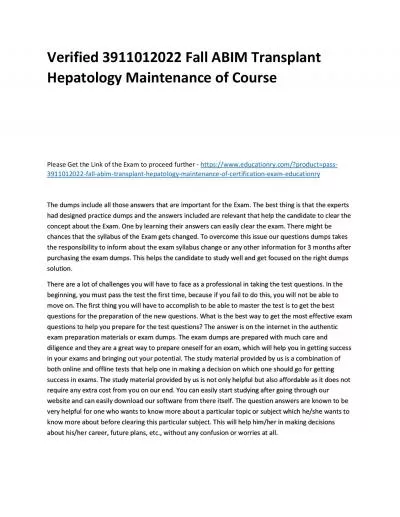 Verified 3911012022 Fall ABIM Transplant Hepatology Maintenance of Practice Course