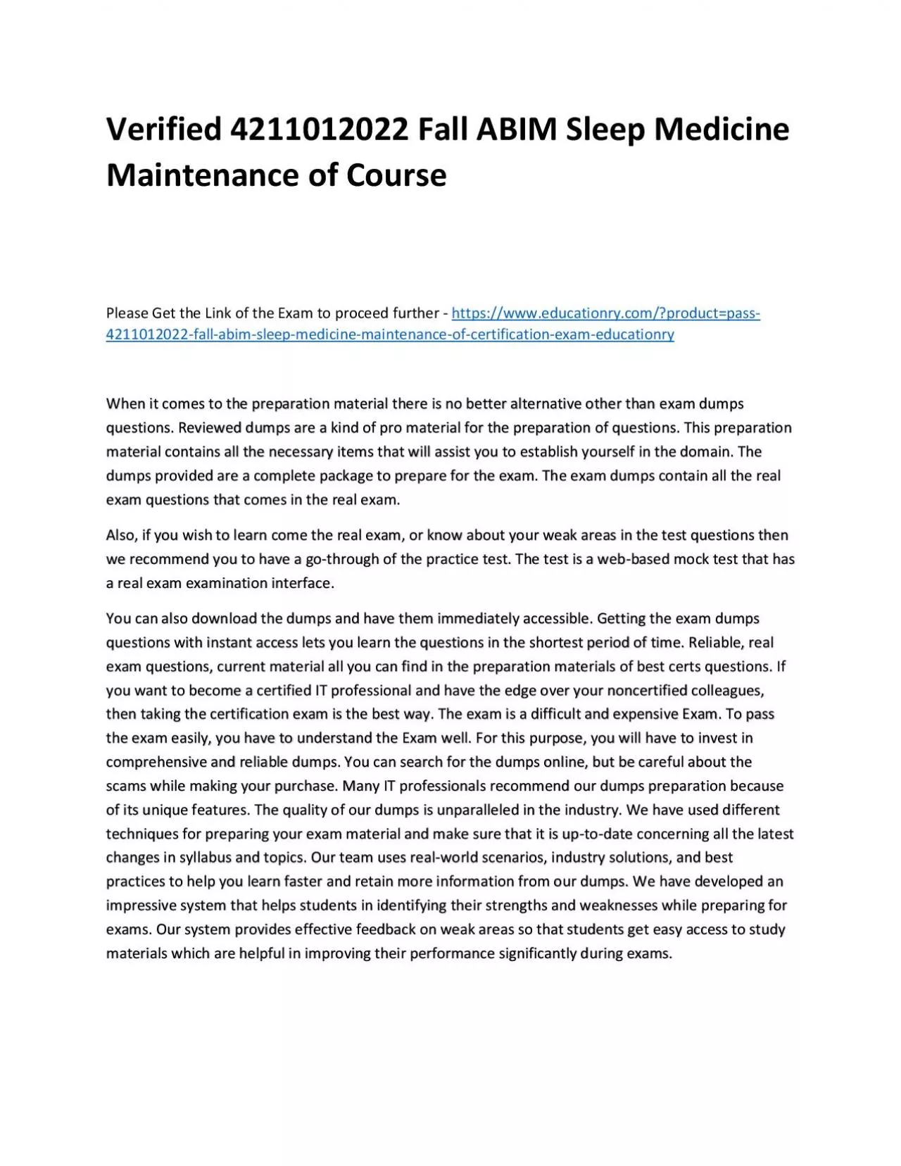 PDF-Verified 4211012022 Fall ABIM Sleep Medicine Maintenance of Practice Course