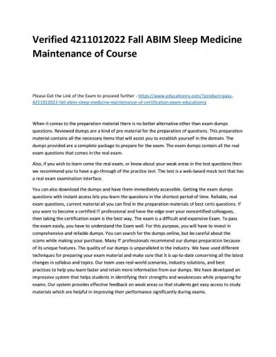 Verified 4211012022 Fall ABIM Sleep Medicine Maintenance of Practice Course