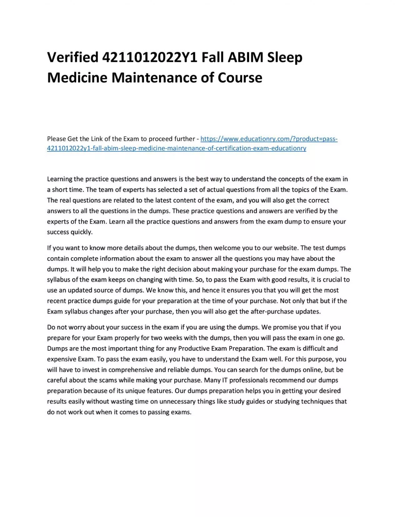 PDF-Verified 4211012022Y1 Fall ABIM Sleep Medicine Maintenance of Practice Course