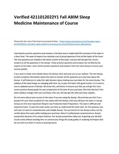 Verified 4211012022Y1 Fall ABIM Sleep Medicine Maintenance of Practice Course