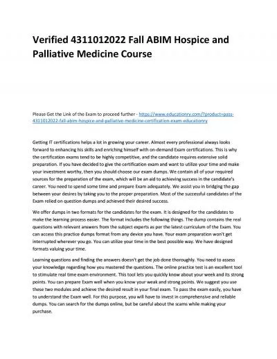 Verified 4311012022 Fall ABIM Hospice and Palliative Medicine Practice Course