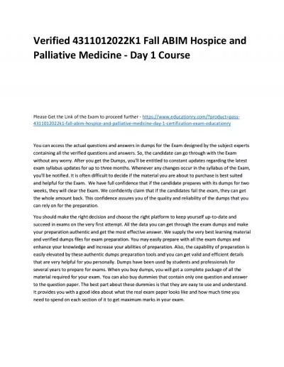 Verified 4311012022K1 Fall ABIM Hospice and Palliative Medicine - Day 1 Practice Course