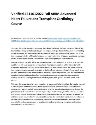 Verified 4511012022 Fall ABIM Advanced Heart Failure and Transplant Cardiology Practice Course