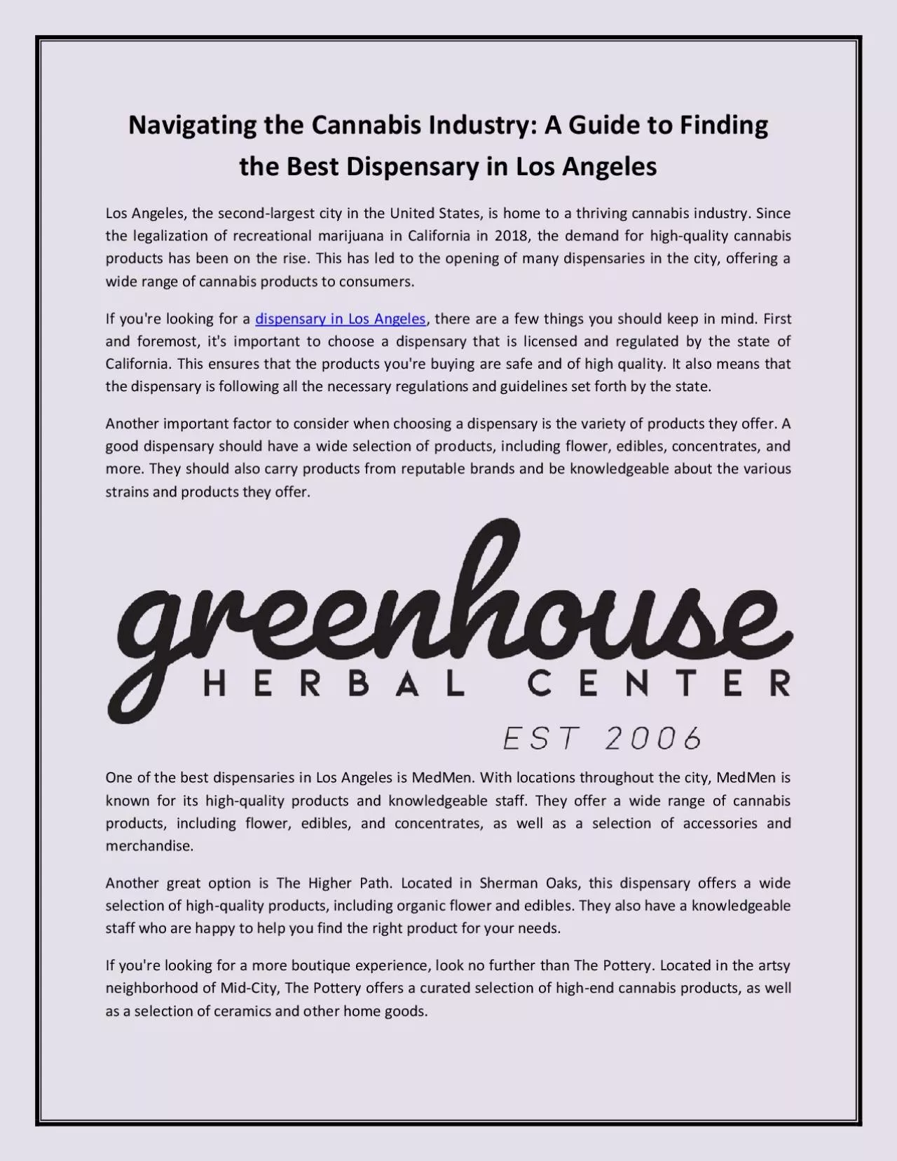 PDF-Navigating the Cannabis Industry: A Guide to Finding the Best Dispensary in Los Angeles