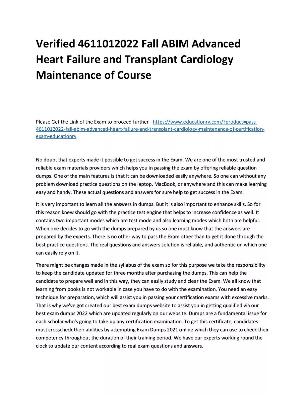 PDF-Verified 4611012022 Fall ABIM Advanced Heart Failure and Transplant Cardiology Maintenance