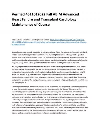 Verified 4611012022 Fall ABIM Advanced Heart Failure and Transplant Cardiology Maintenance of Practice Course